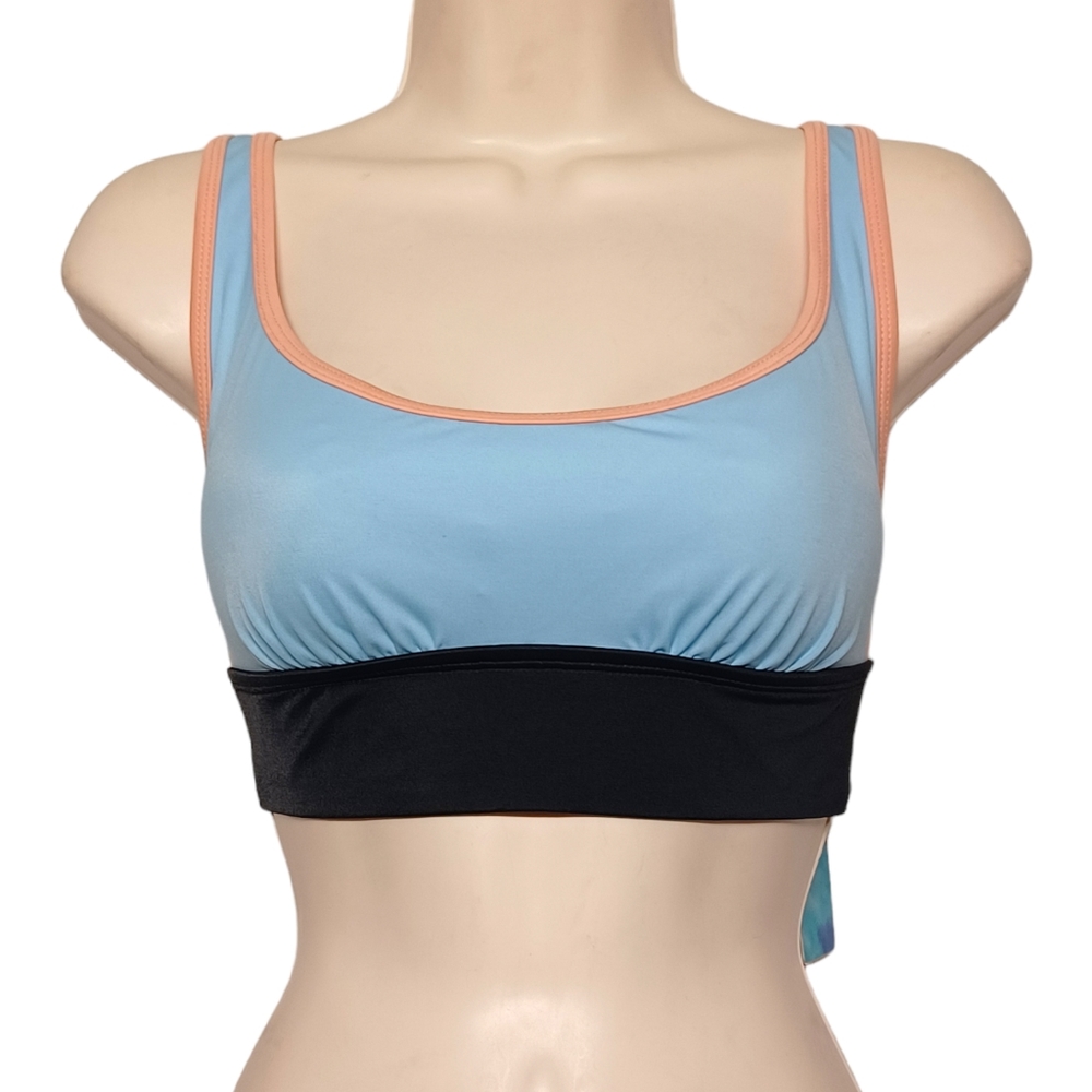 BEACH BETTY Light Blue Black Peach Bikini Top Medium NWT